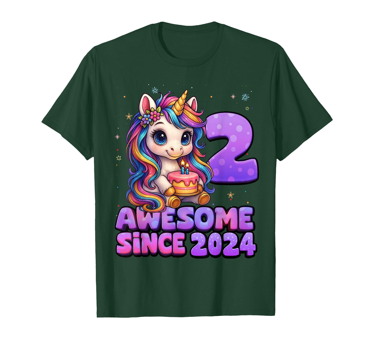 2 Year Old Girl Awesome Since 2024 Unicorn 2nd Birthday Girl T-Shirt
