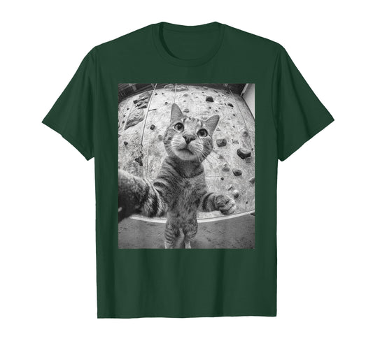 Funny Cat Climber Selfie Bouldering Wall Rock Climbing Cool T-Shirt