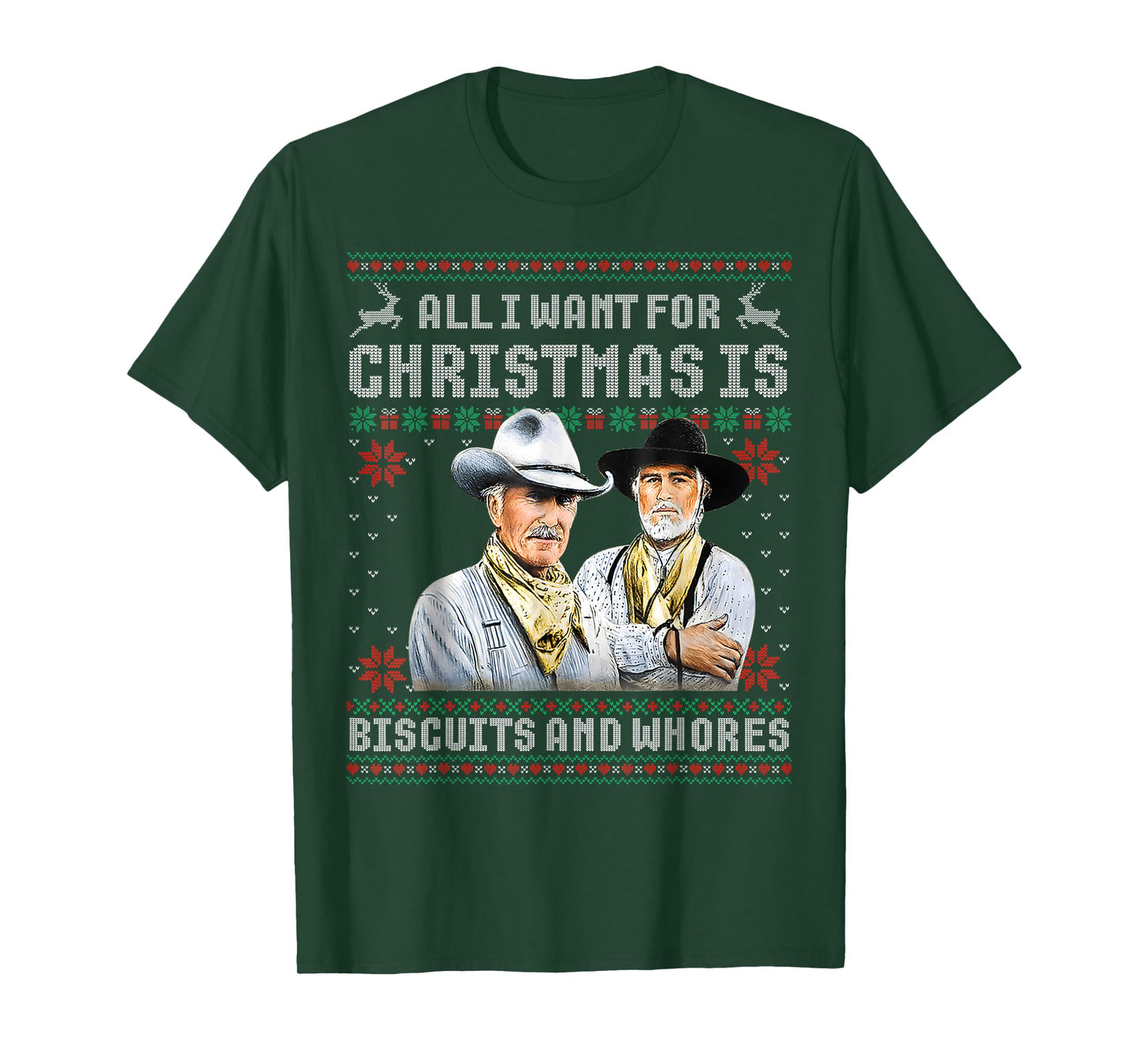 Western Cowboys Biscuits and Whores Christmas Quote Retro T-Shirt