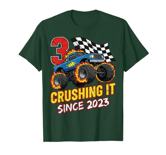 Birthday Monster Truck 3 Year Old Boys 3rd Party Born 2023 T-Shirt
