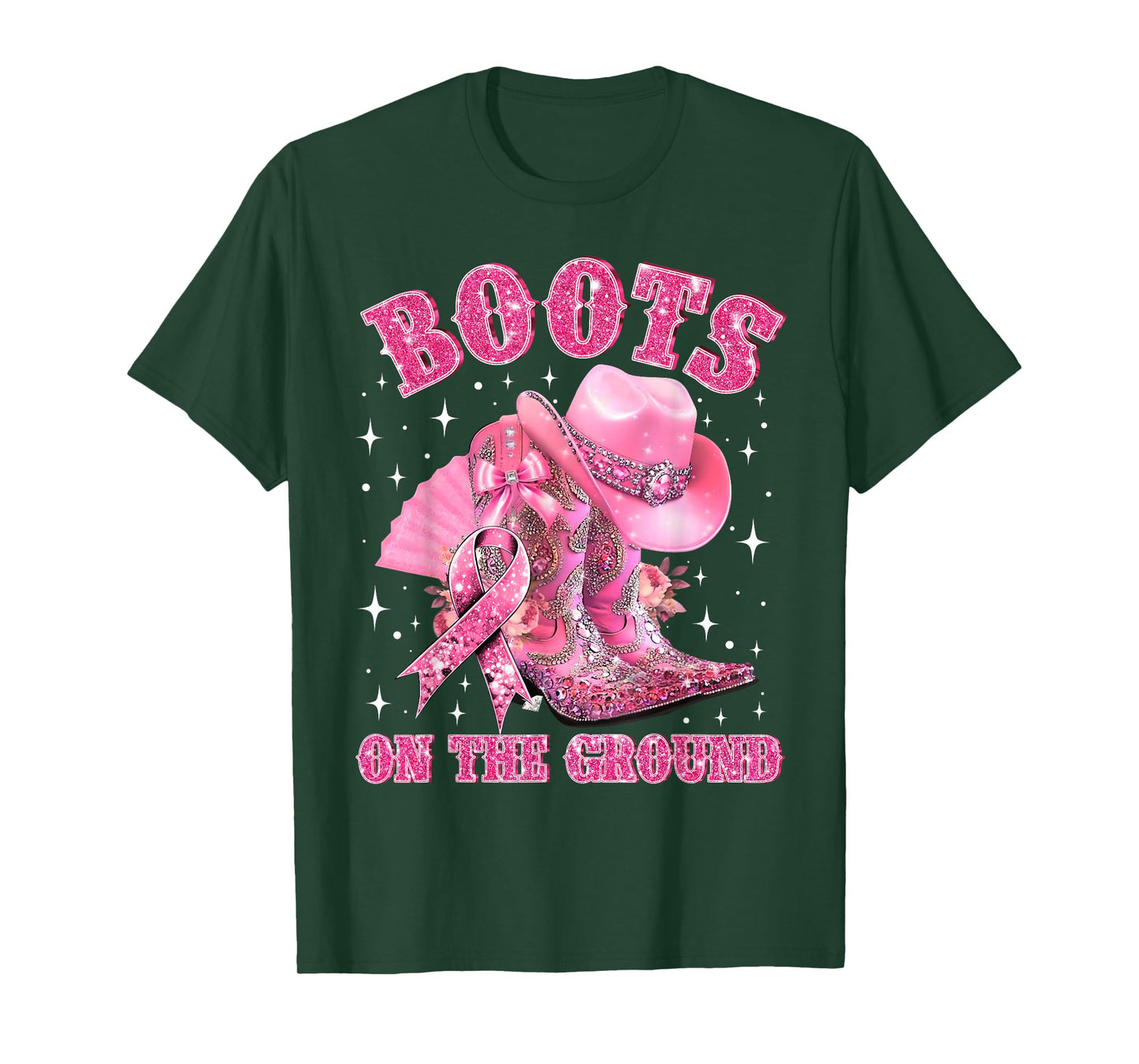 Boots On The Ground Cowgirl Western Breast Cancer Awareness T-Shirt
