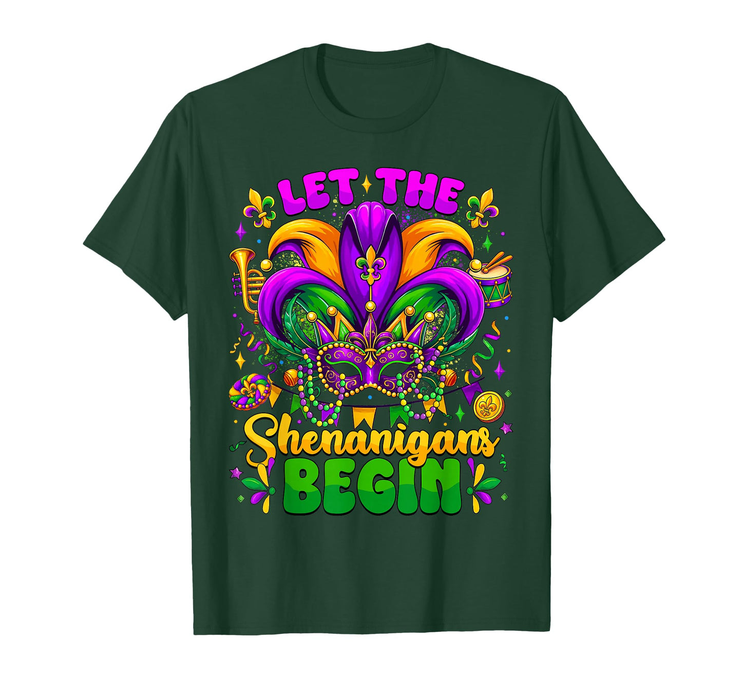 Let The Shenanigans Begin Mardi Gras Jester Mask Men Women T-Shirt