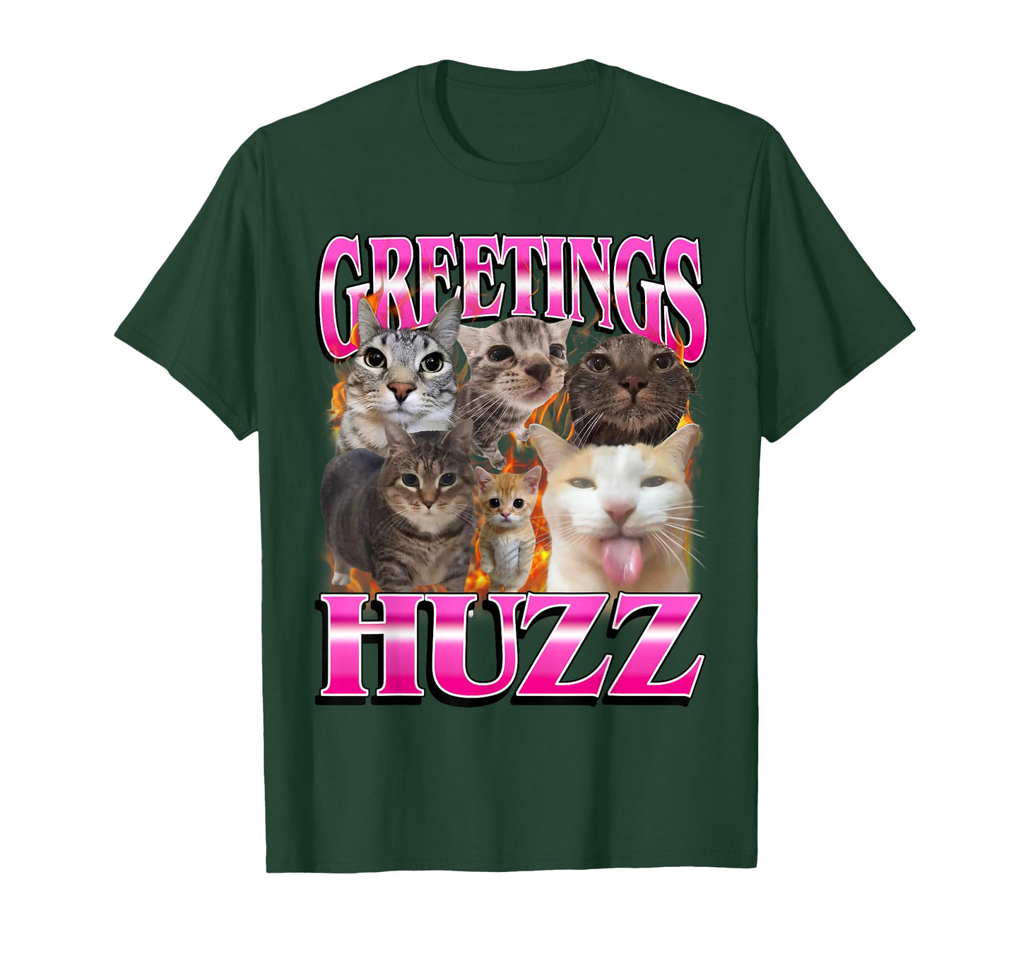 Greetings Huzz Funny Cat Meme Bootleg Graphic Men Women T-Shirt