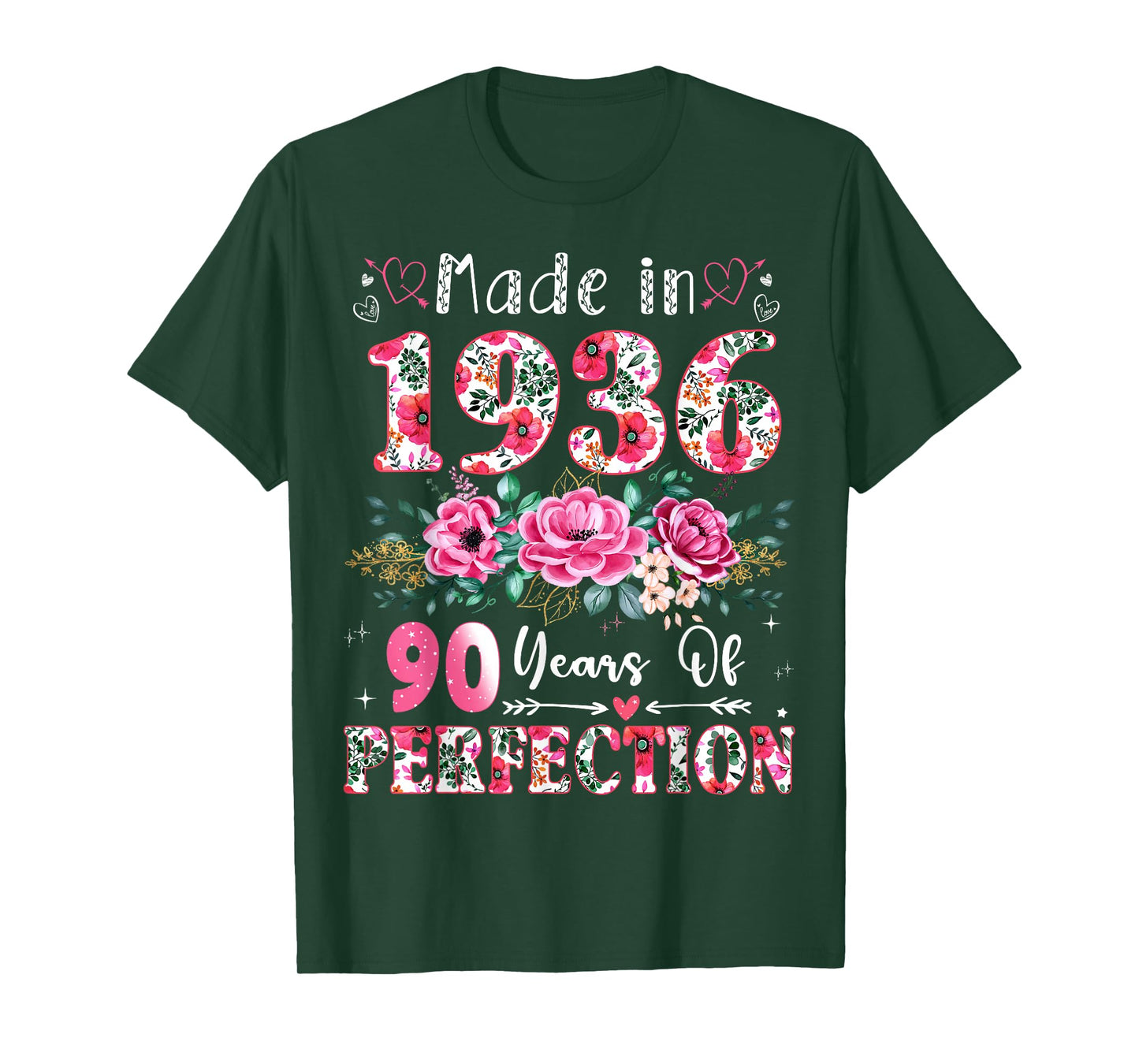 90 Year Old Made in 1936 Floral 90th Birthday Women T-Shirt