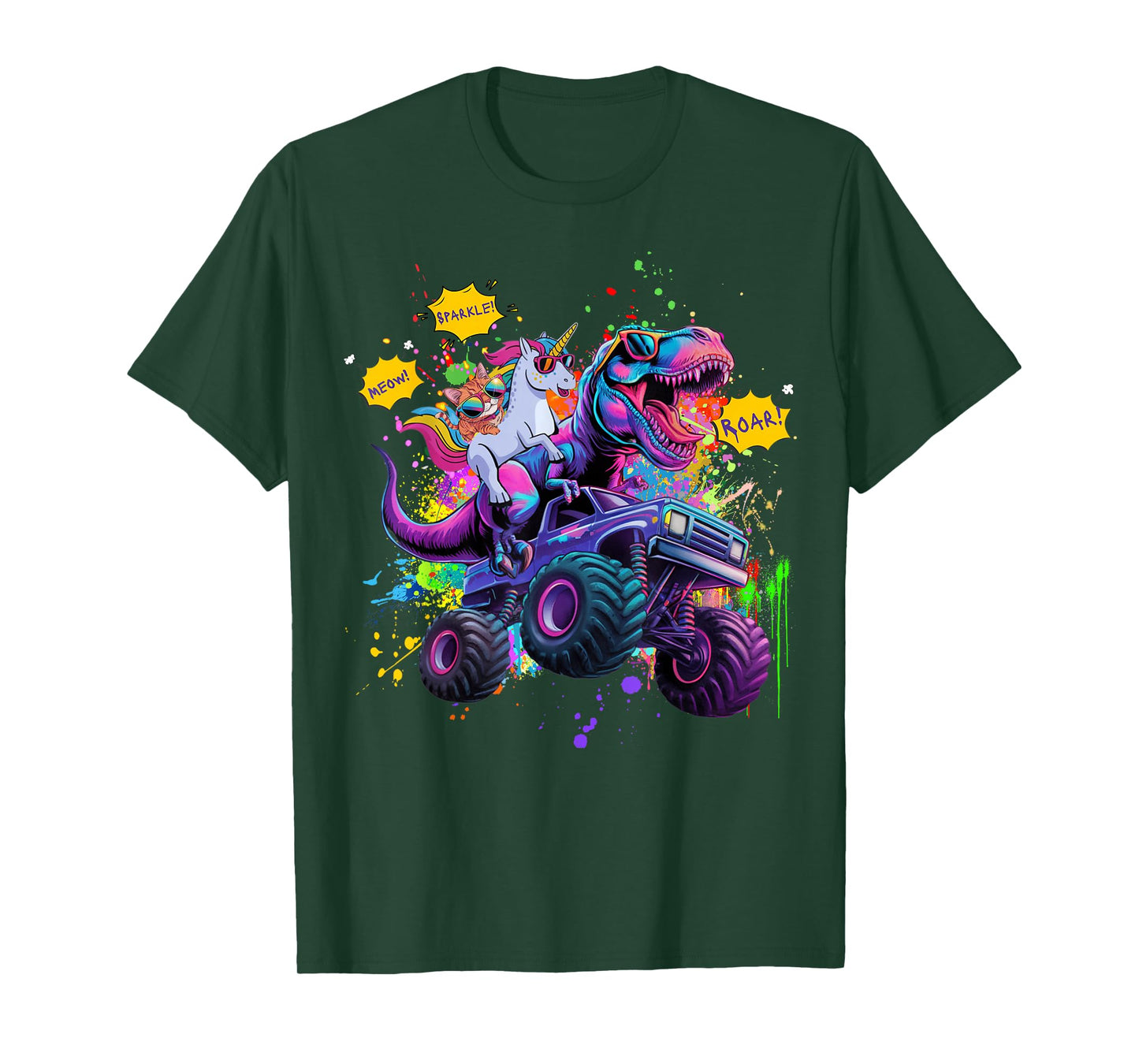 Cat Unicorn Riding Dinosaur T-Shirt