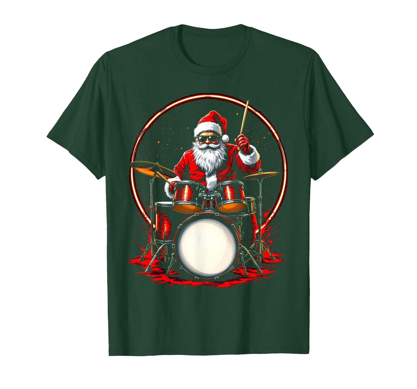 Drummer Santa Playing Drums Funny Christmas Music Lover Boys T-Shirt