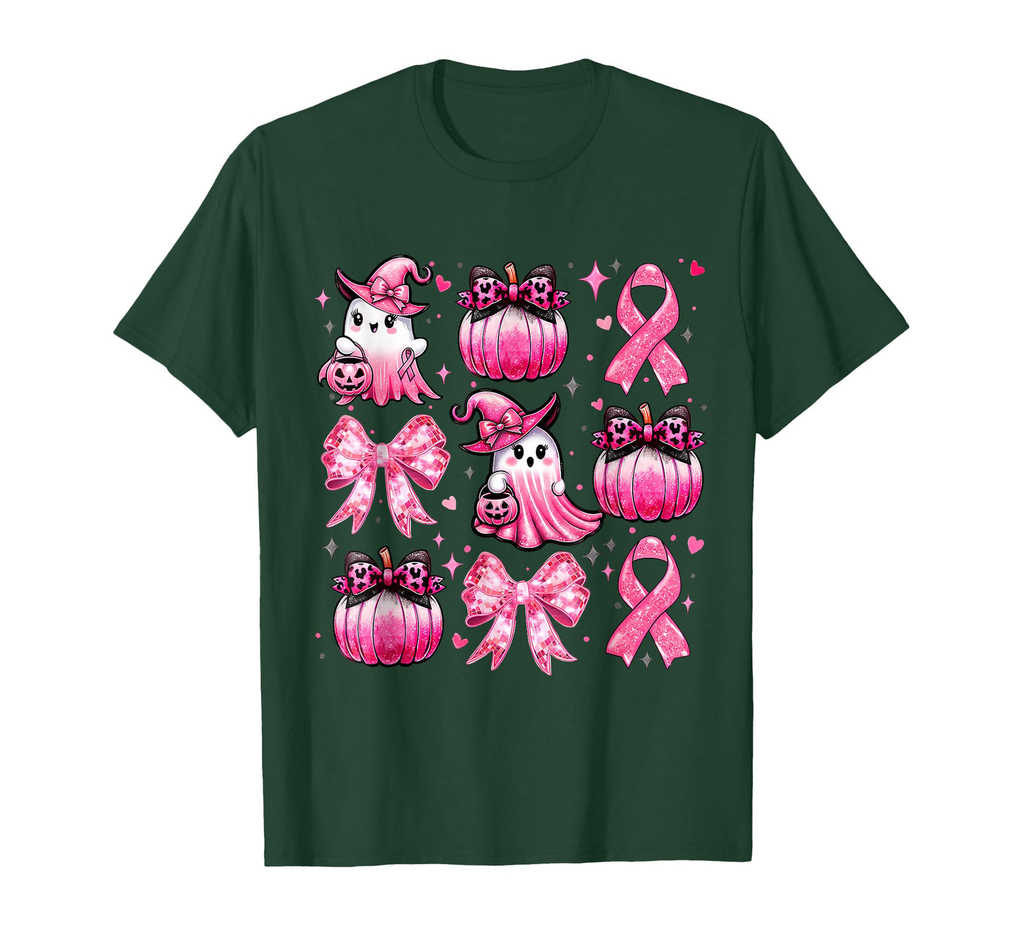 Pink Ghost Coquette Bow Halloween Breast Cancer Awareness T-Shirt