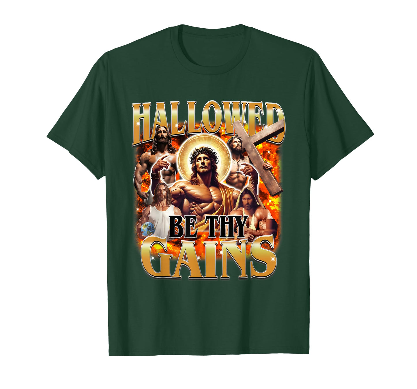Hallowed Be Thy Gains Vintage Funny Gym Meme Jesus Christian T-Shirt
