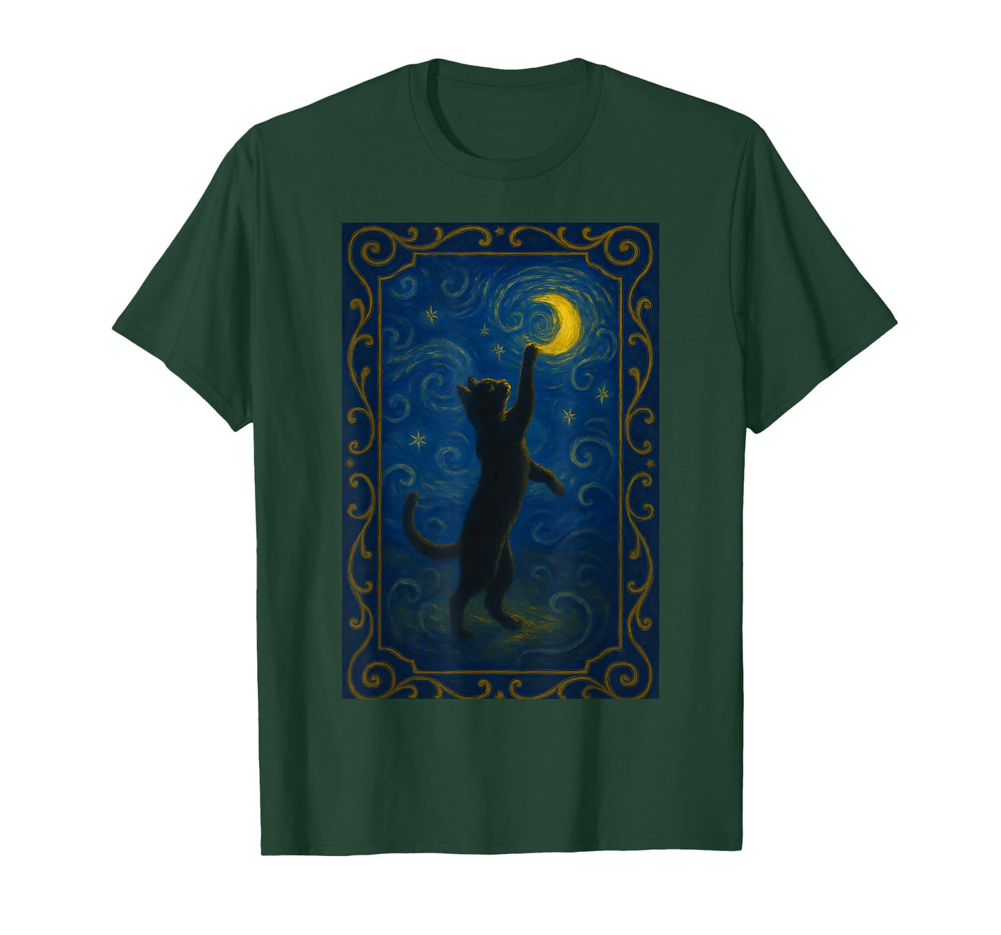 Cat Starry Night Van Gogh Cat Funny Cat Lover Mom Cat Dad T-Shirt