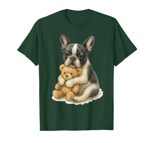 Cute French Bulldog AKA Frenchie Hugs Teddy Bear T-Shirt