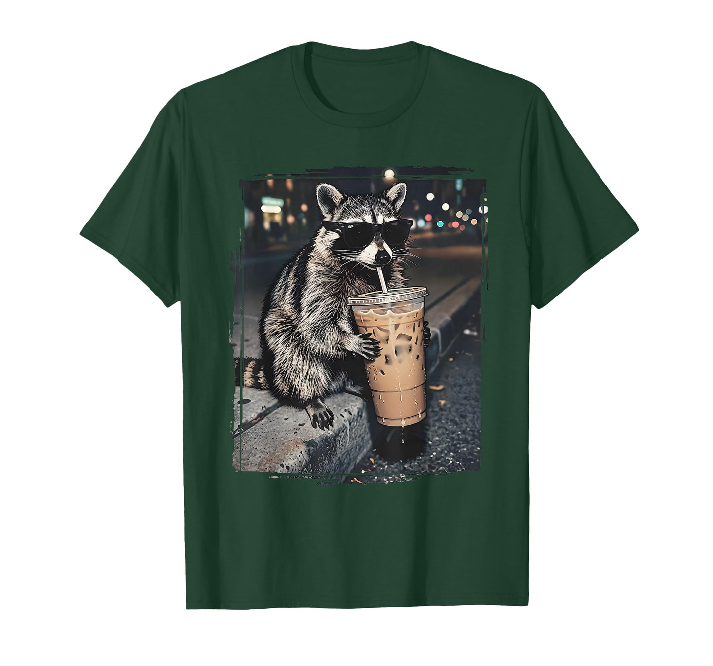 Cool Raccoon Drinking Iced Coffee Funny Animal Meme Women T-Shirt