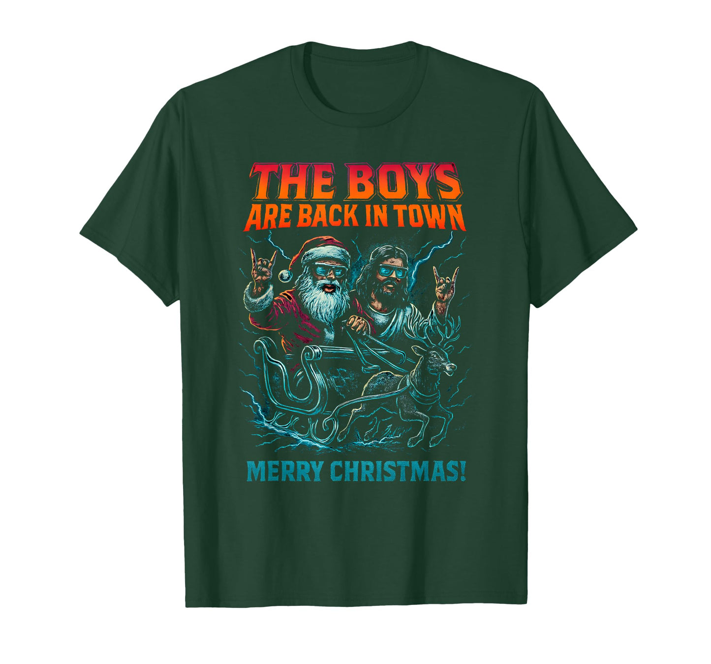 The Boys are Back in Town Christmas Jesus Santa Rock n Roll T-Shirt