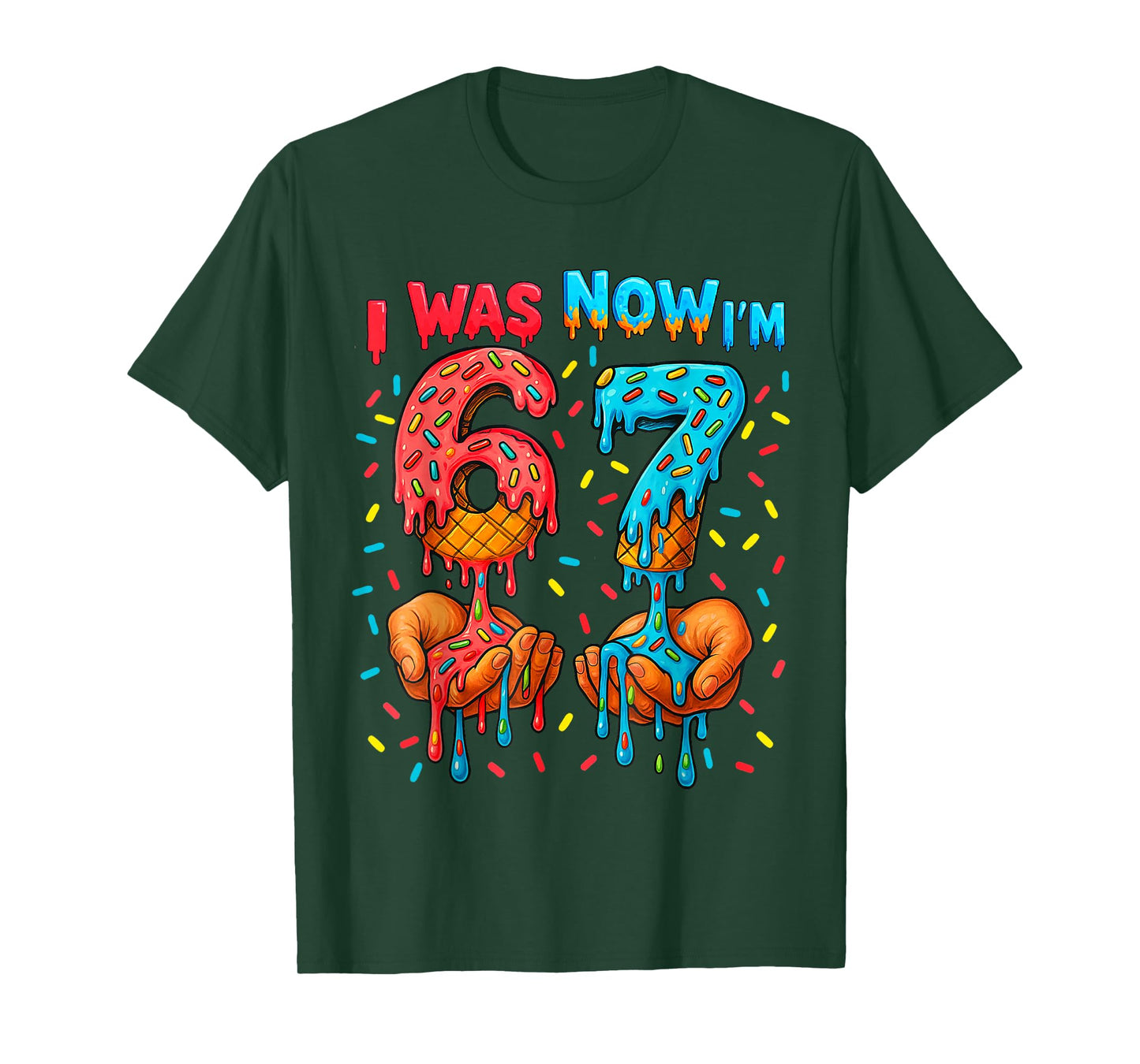 7 Year Old Birthday I was 6 Now I'm 7 67 Meme Funny Kids T-Shirt