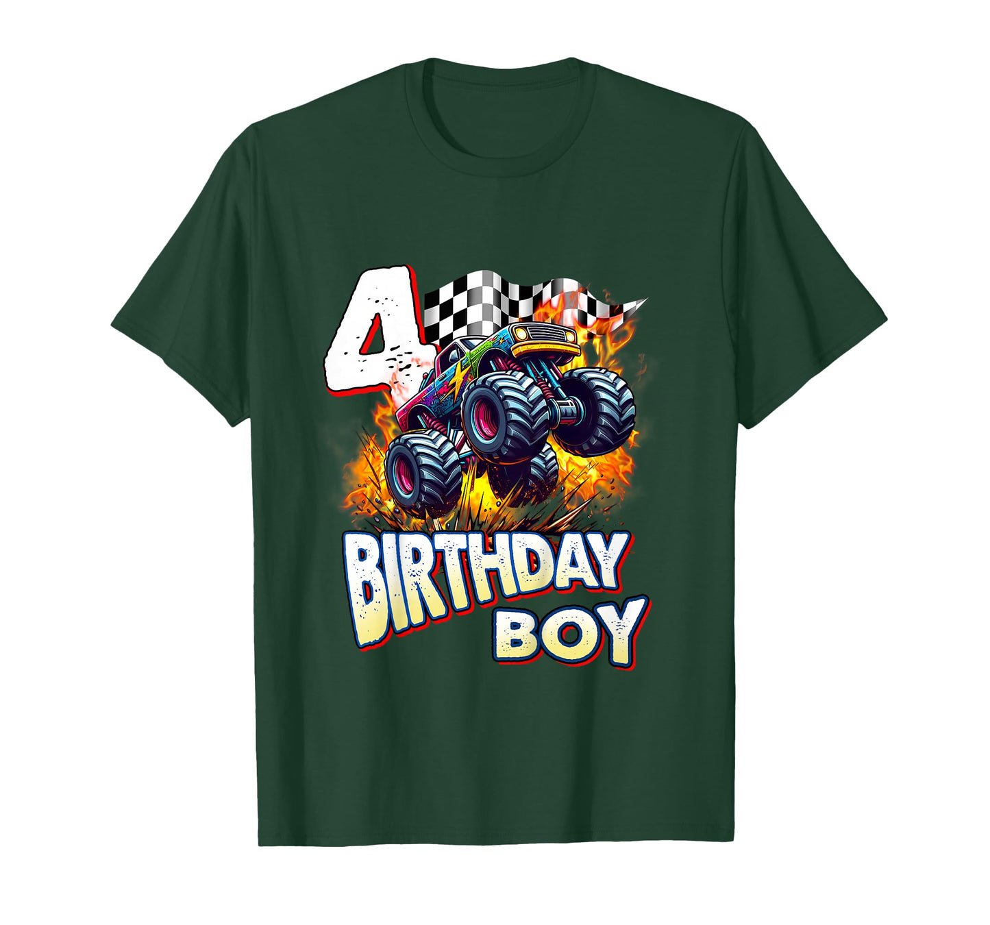 Kids Birthday Monster Truck 4 Year Old Boys 4th Party Born 2021 T-Shirt