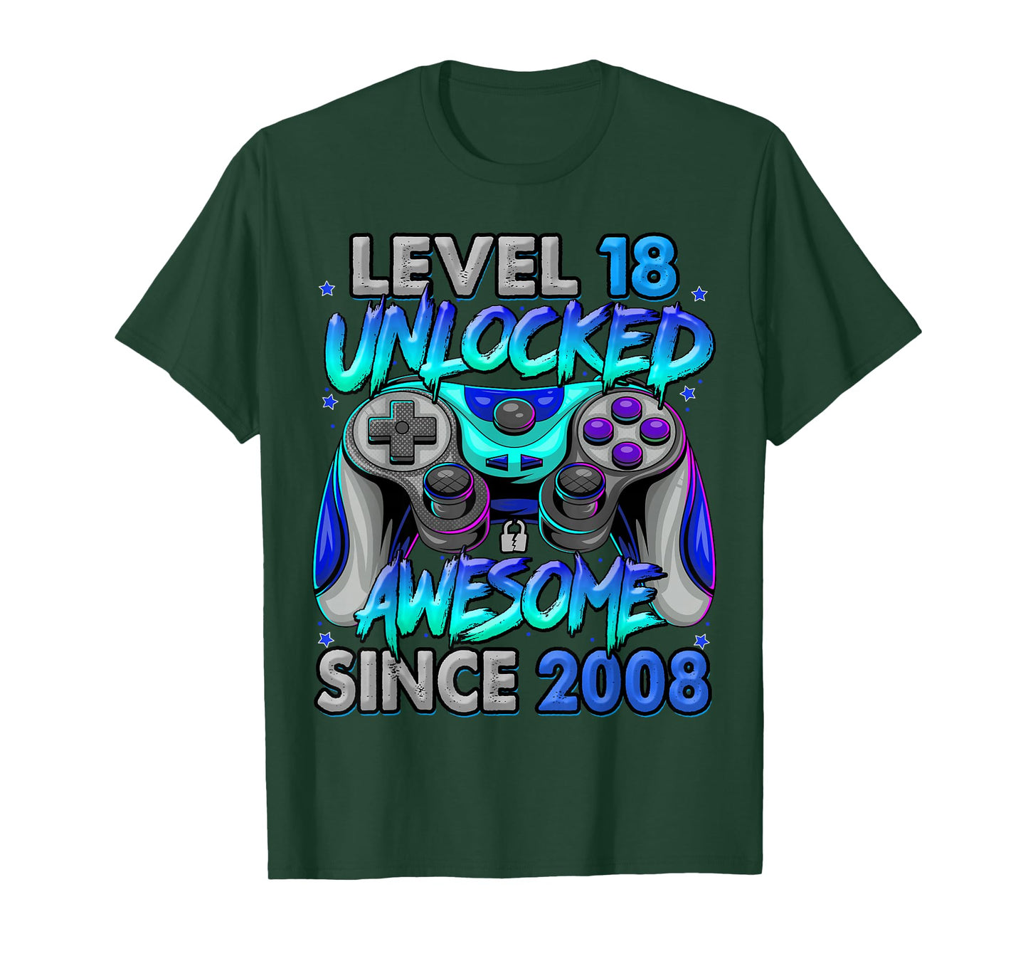 Level 18 Unlocked Awesome Since 2008 18th Birthday Gaming T-Shirt