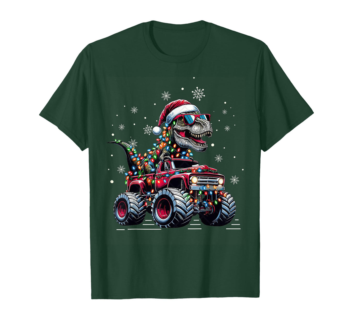 Monster Truck Dinosaur TRex Christmas Boys Kids T-Shirt