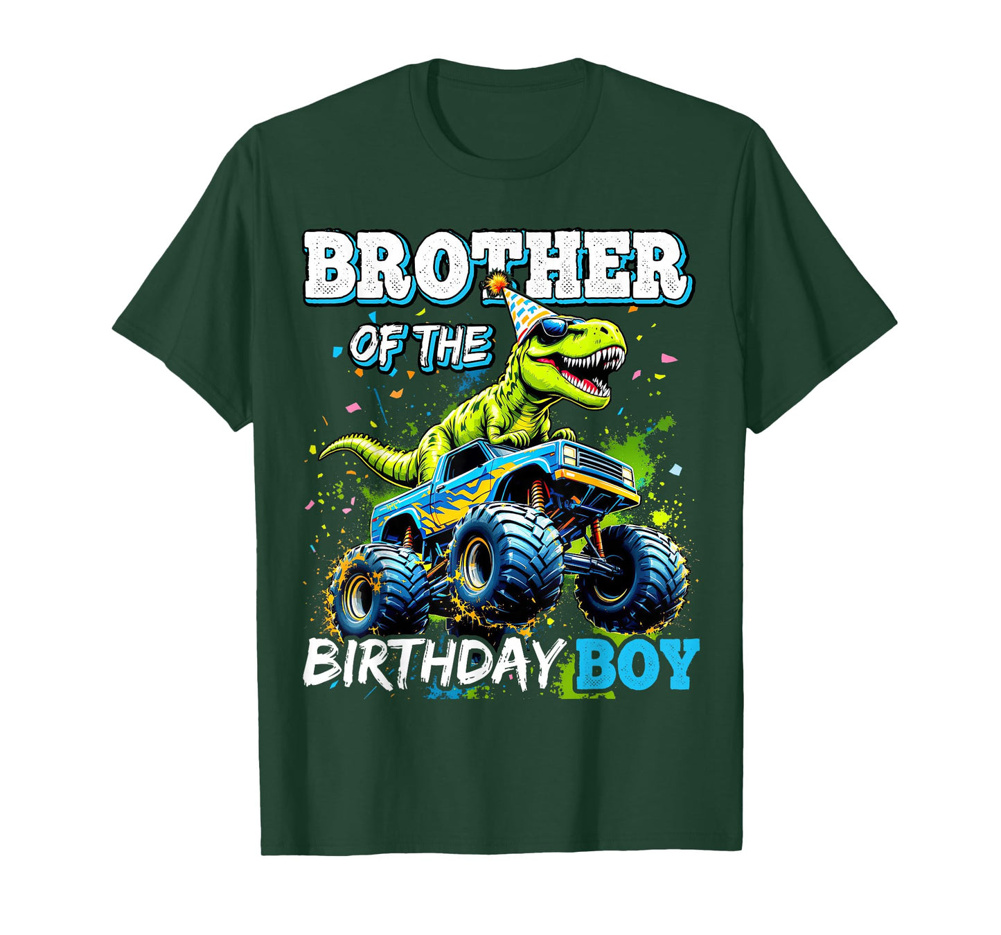 Brother of the Birthday Boy Monster Truck Dinosaur Party T-Shirt