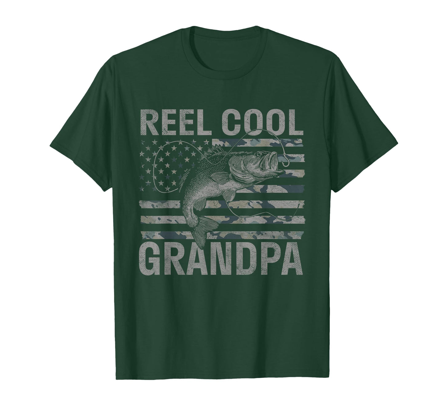 Reel Cool Grandpa Camo American Flag Bass Fishing T-Shirt