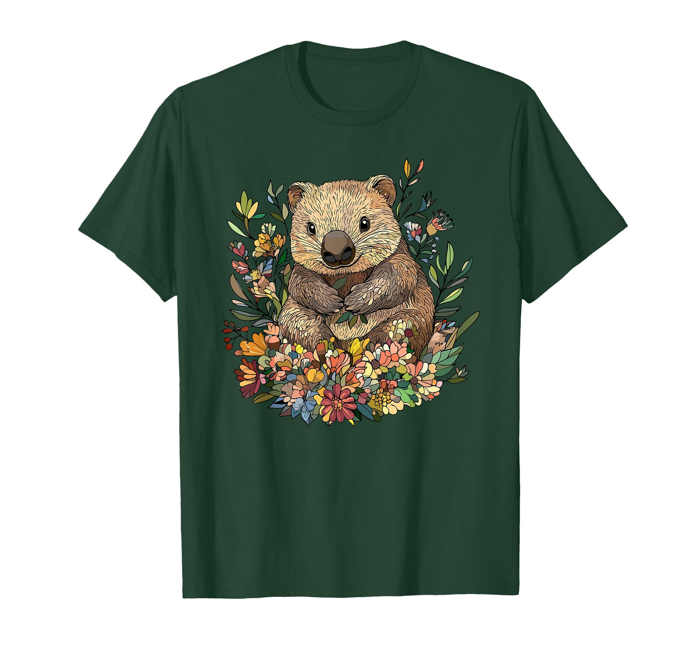 Cute Wombat Surrounded By Flowers T-Shirt