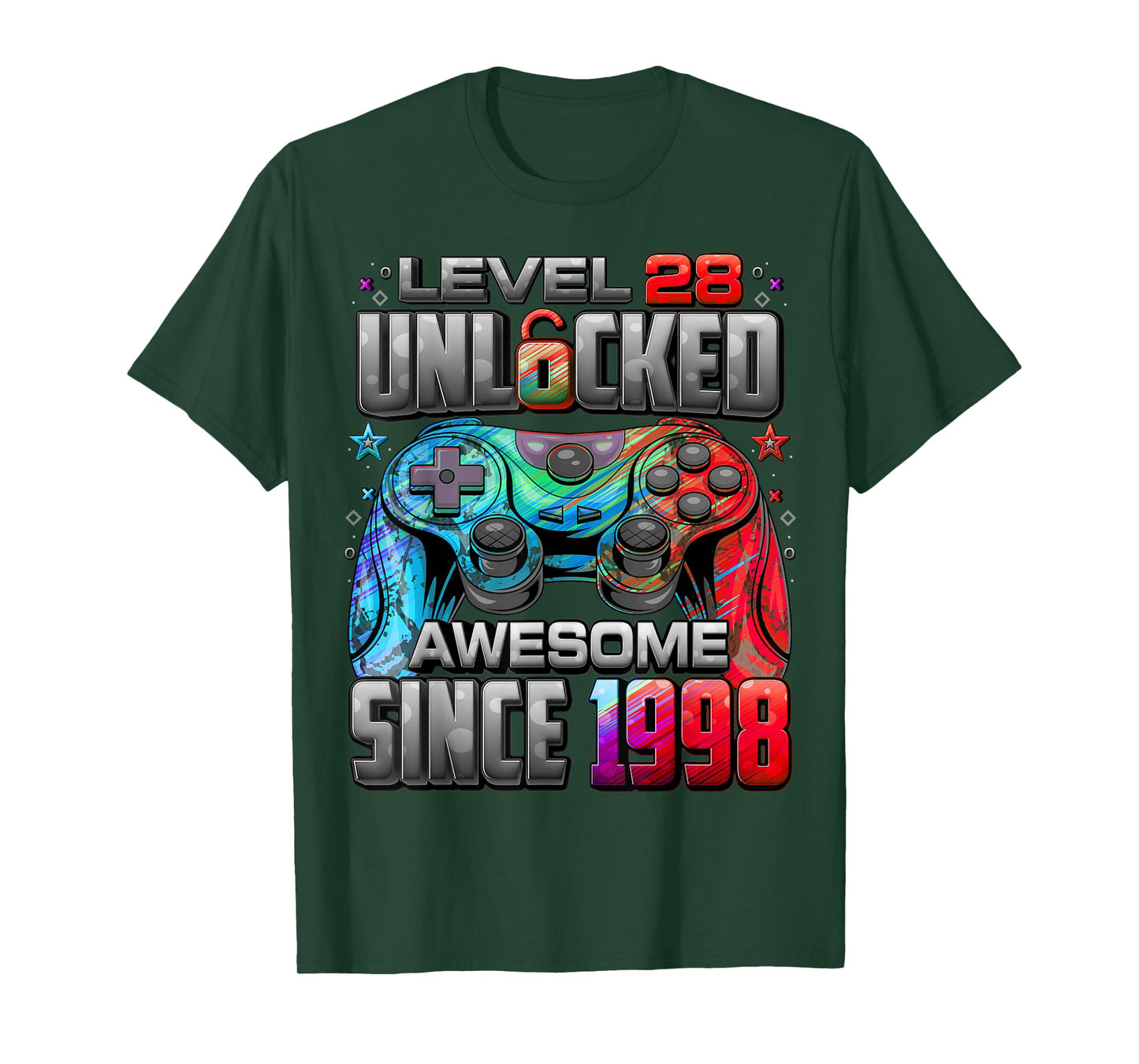 Level 28 Unlocked Awesome Since 1998 28th Birthday Gaming T-Shirt