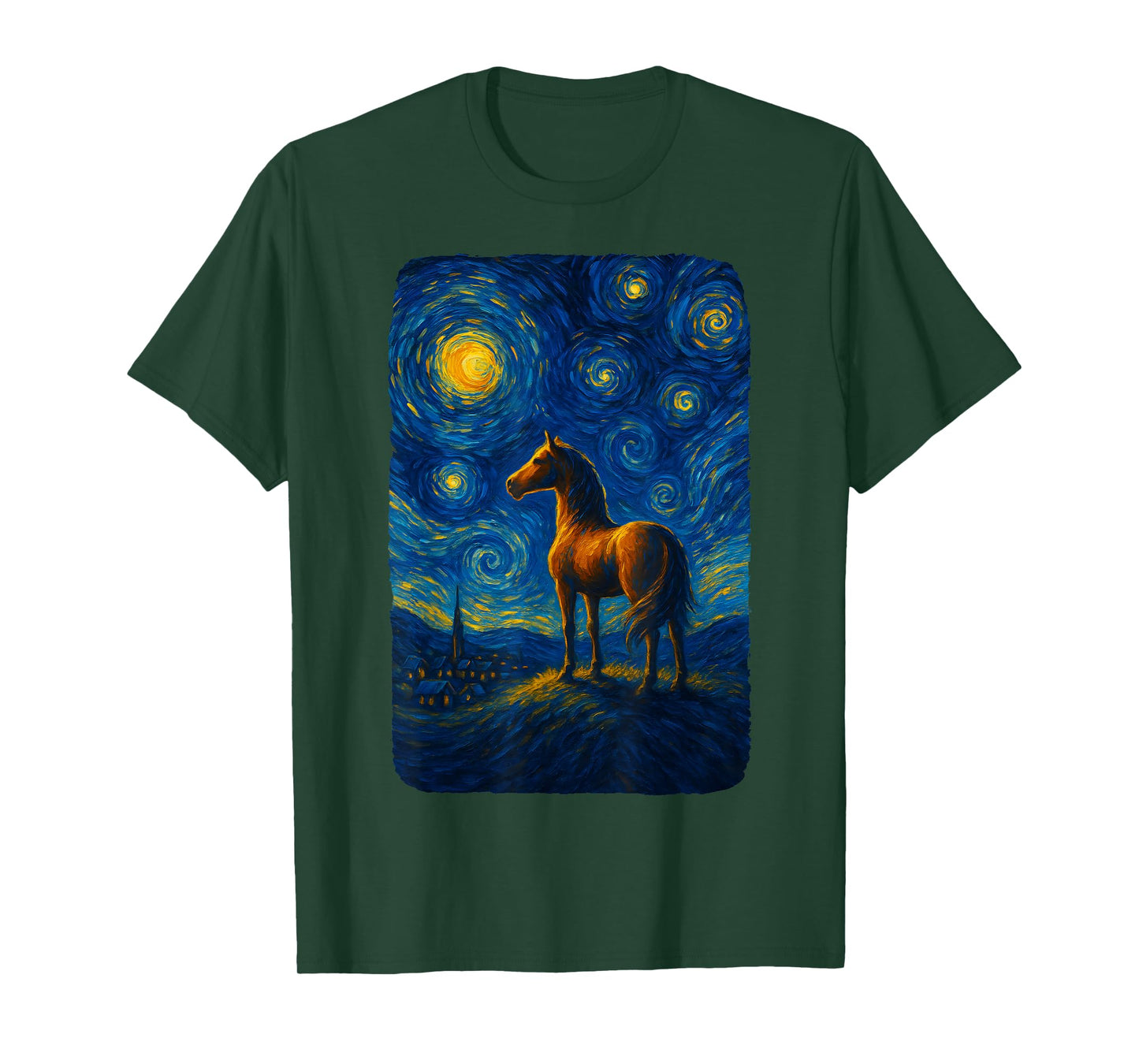 Horse Starry Funny Night Horses Lover Van Gogh Cowgirl Women T-Shirt