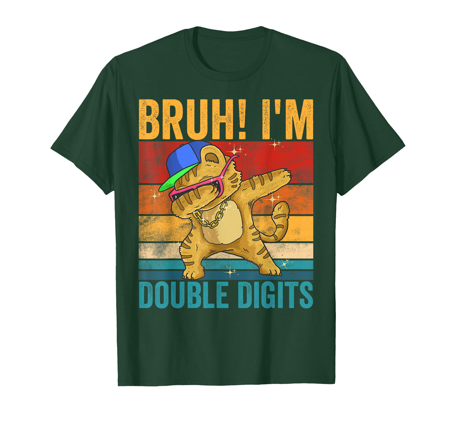 Vintage Bruh I'm Double Digits 10th Birthday Cat Dabbing Boy T-Shirt