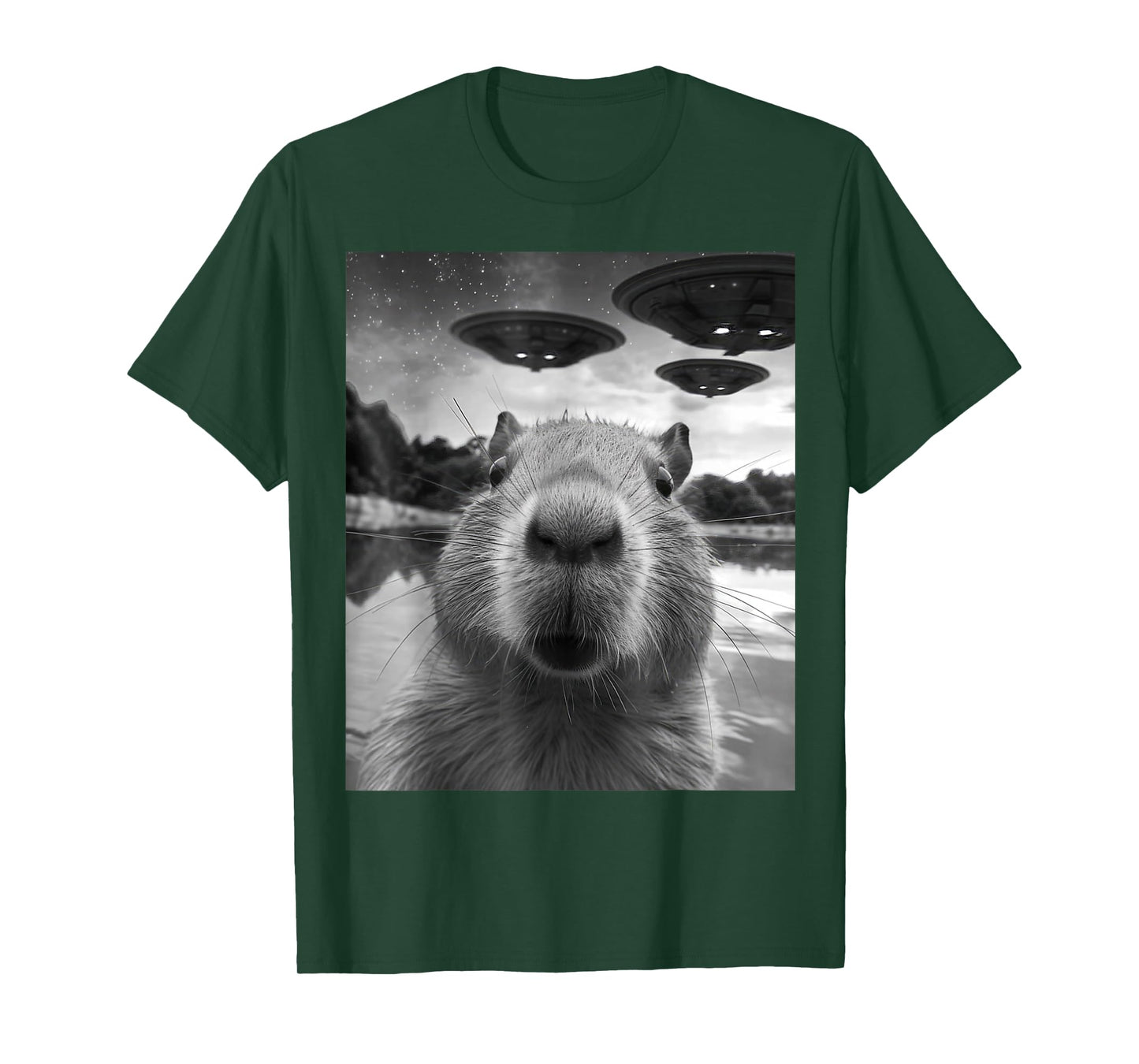 Capybara Selfie with UFOs Weird T-Shirt
