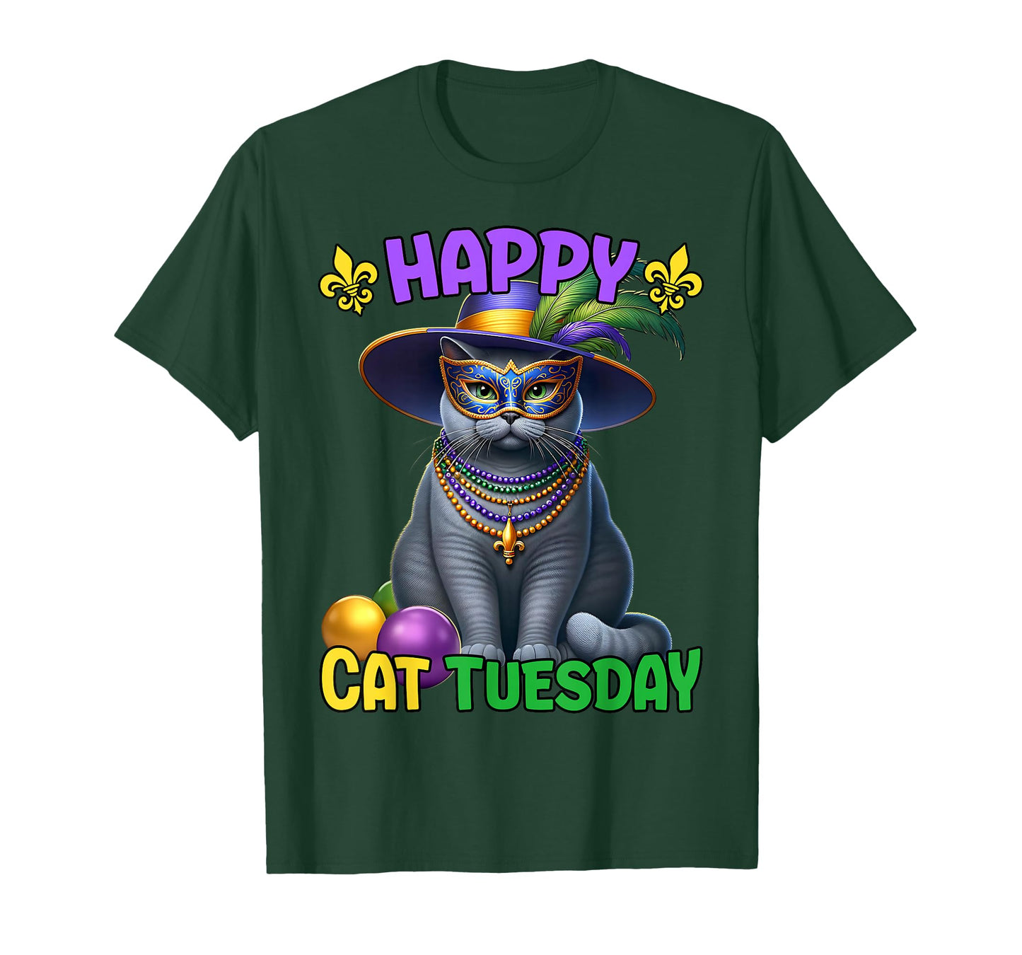 Mardi Gras Russian Blue Cat Tuesday Mardi Gras T-Shirt