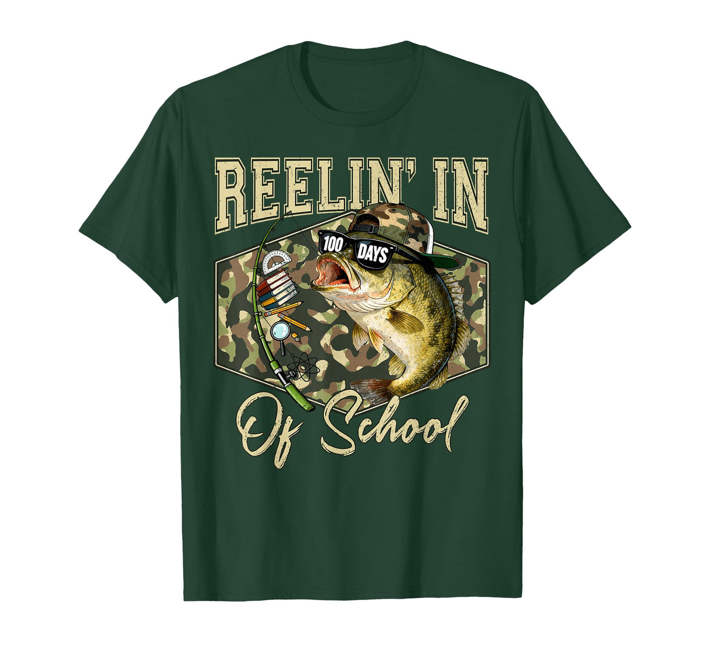 Reelin' in 100 Days of School Bass Fishing Lover Boy Teen T-Shirt