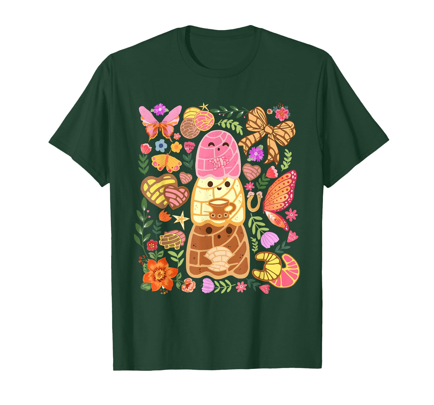 Cute Concha Bread with Butterflies and Flowers Kawaii T-Shirt
