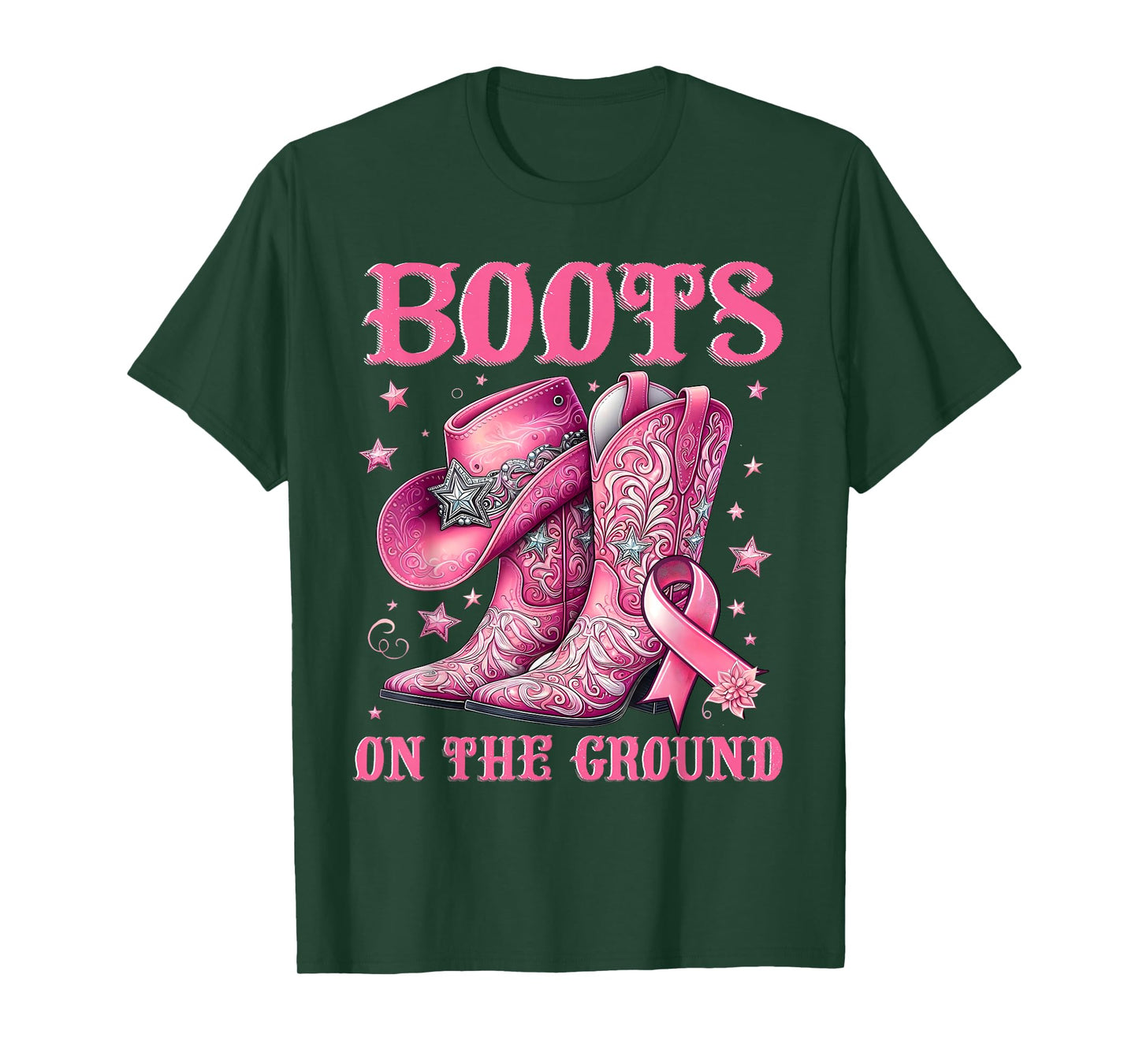 Boots On The Ground Cowgirl Western Breast Cancer Awareness T-Shirt
