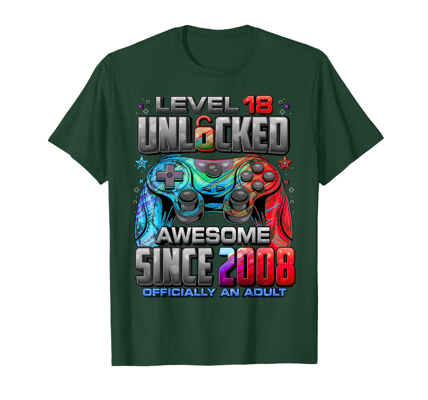 Level 18 Unlocked Awesome Since 2008 18th Birthday Gaming T-Shirt