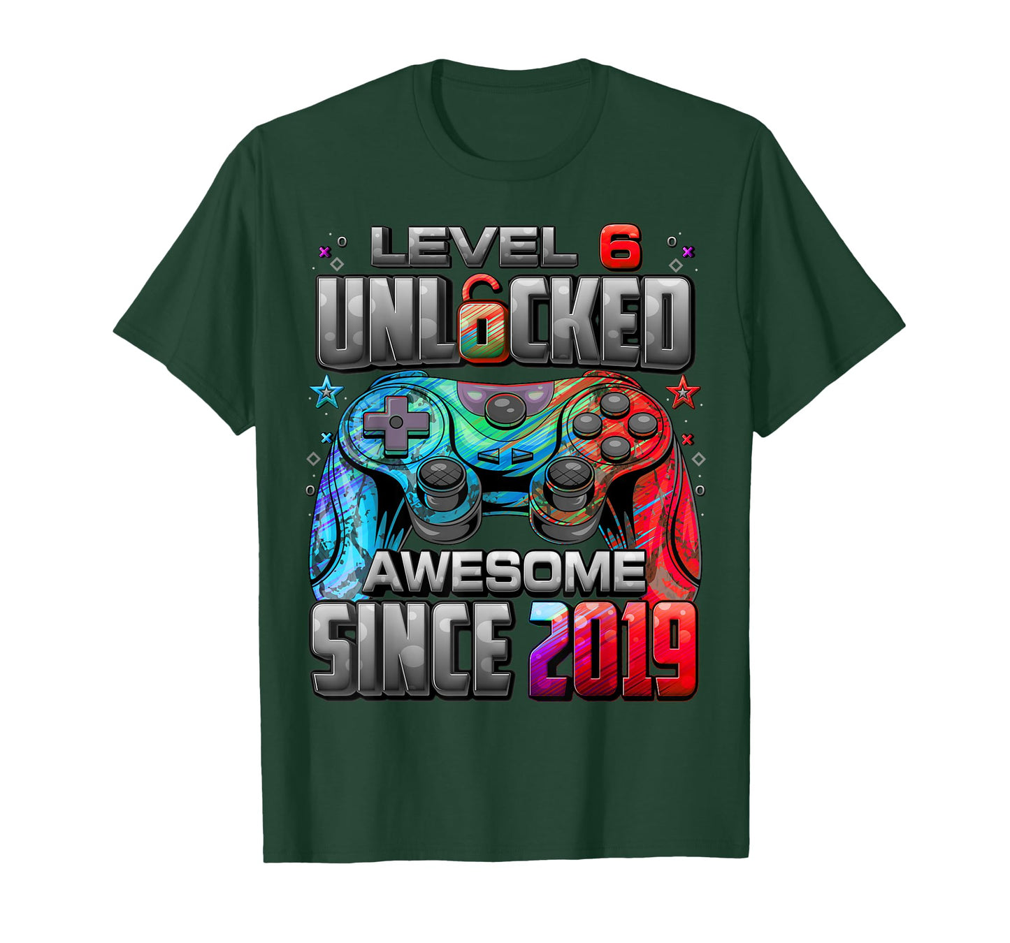 Level 6 Unlocked Awesome Since 2019 6th Birthday Gaming T-Shirt