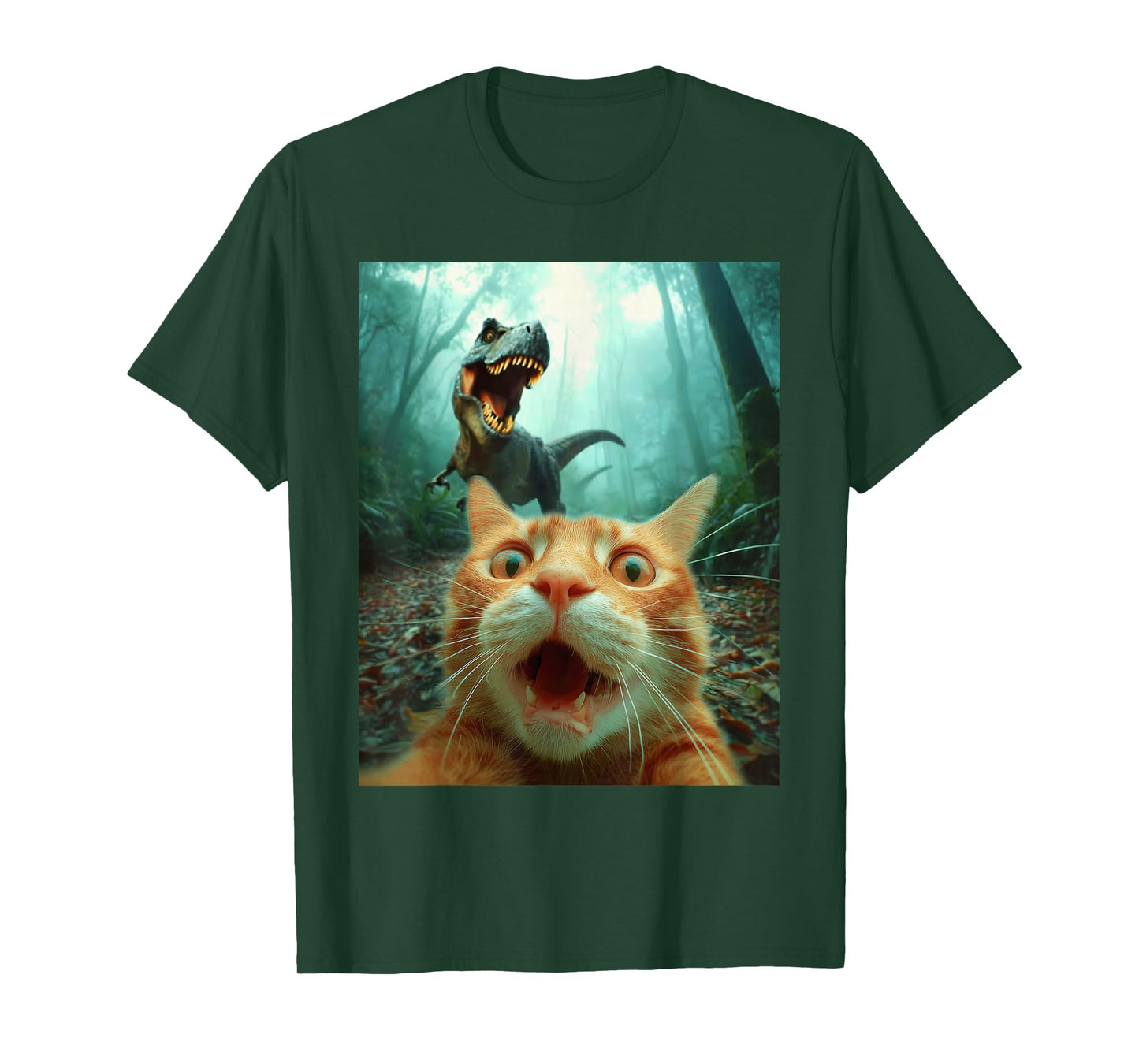 Cat Selfie with T-Rex Dinosaur Trex Dino Men Women Kids T-Shirt