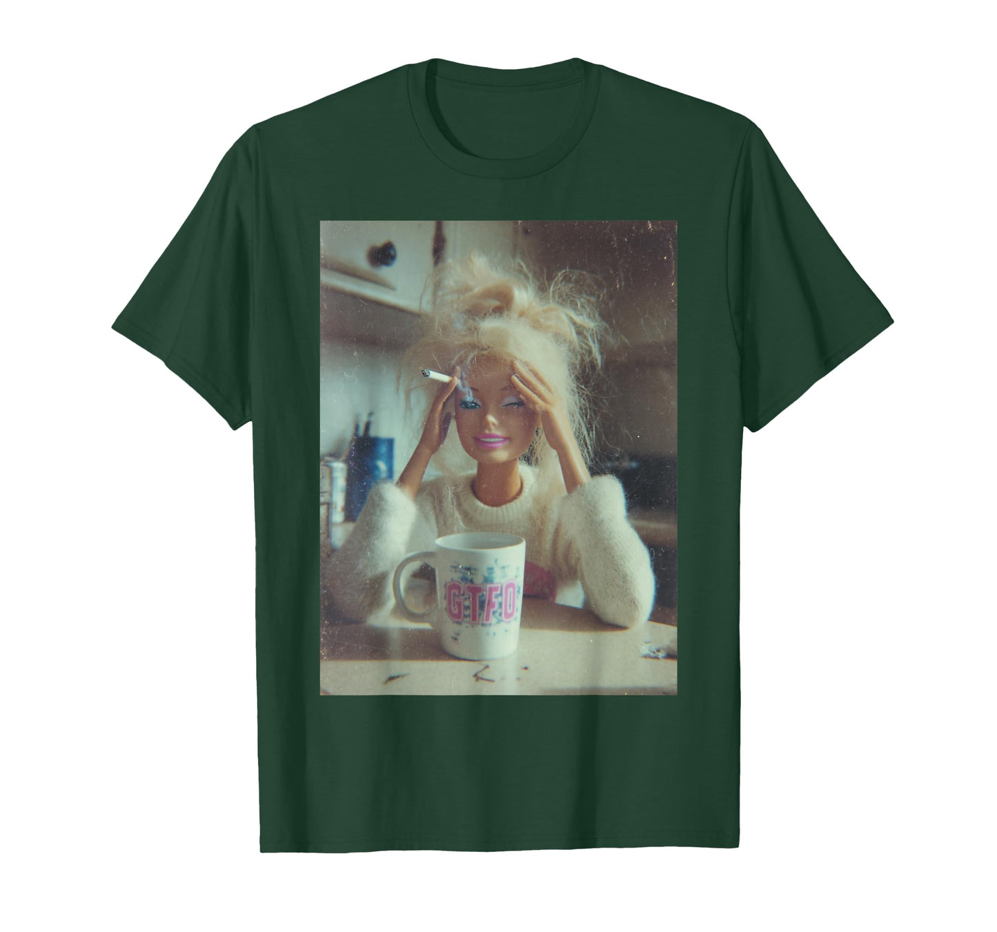 Funny Distressed Doll Face Meme Smoking Sarcastic Humor Gift T-Shirt