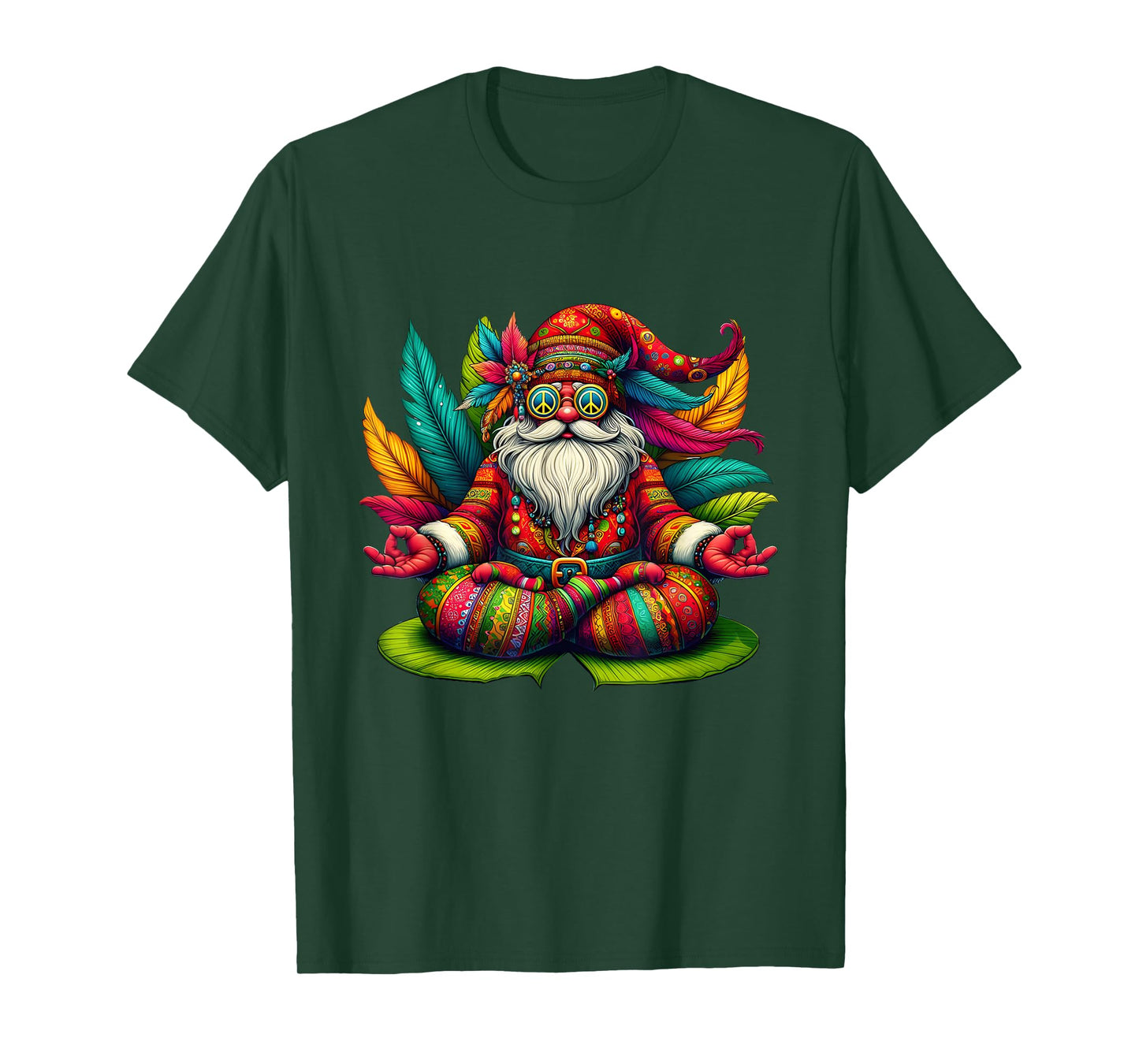 Santa Meditation Peace Sign Sunglasses Hippie Christmas T-Shirt