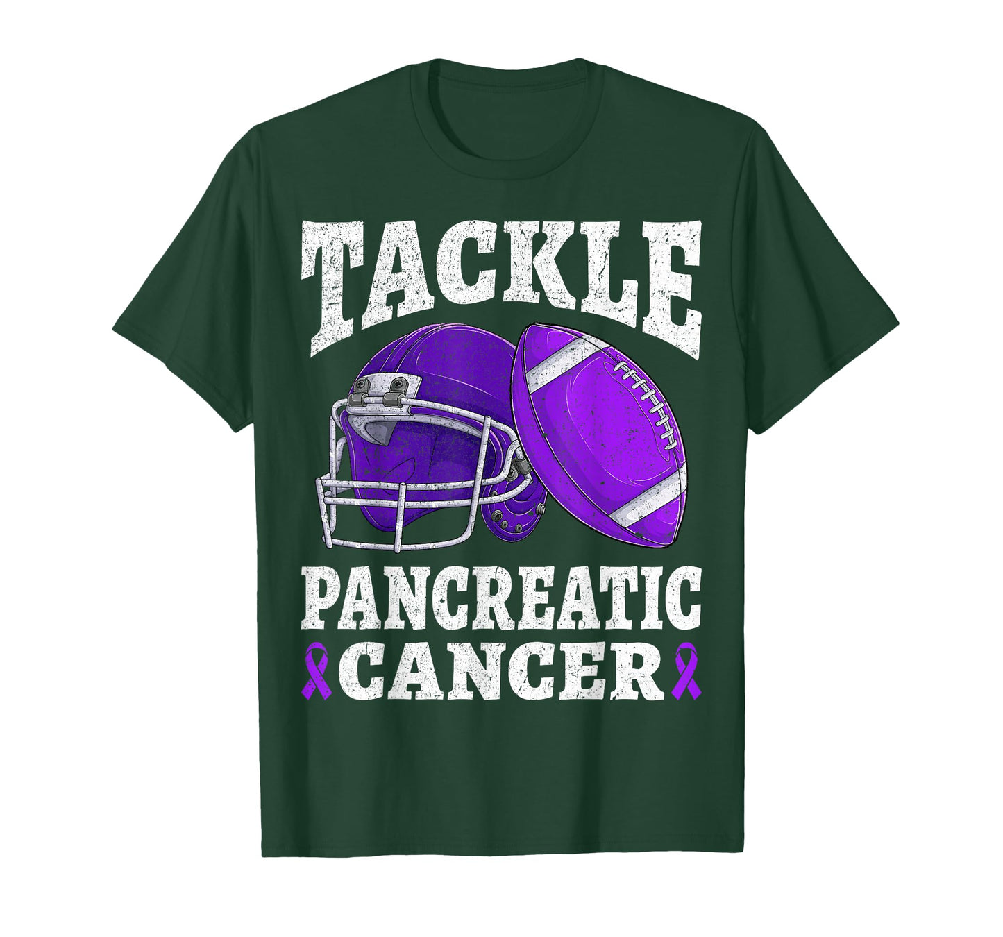 Tackle Pancreatic Cancer Football Awareness Purple Ribbon T-Shirt