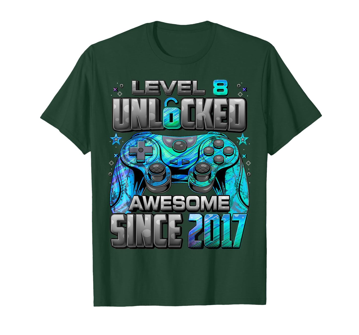 Level 8 Unlocked Awesome Since 2017 8th Birthday Gaming T-Shirt