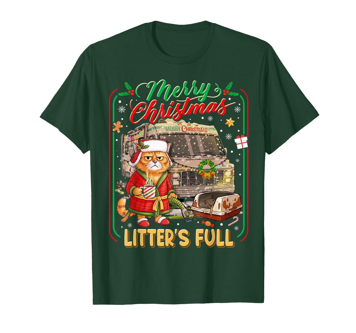 Merry Christmas Litter’s Full Funny Cat RV Holiday T-Shirt