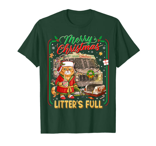 Merry Christmas Litter’s Full Funny Cat RV Holiday T-Shirt