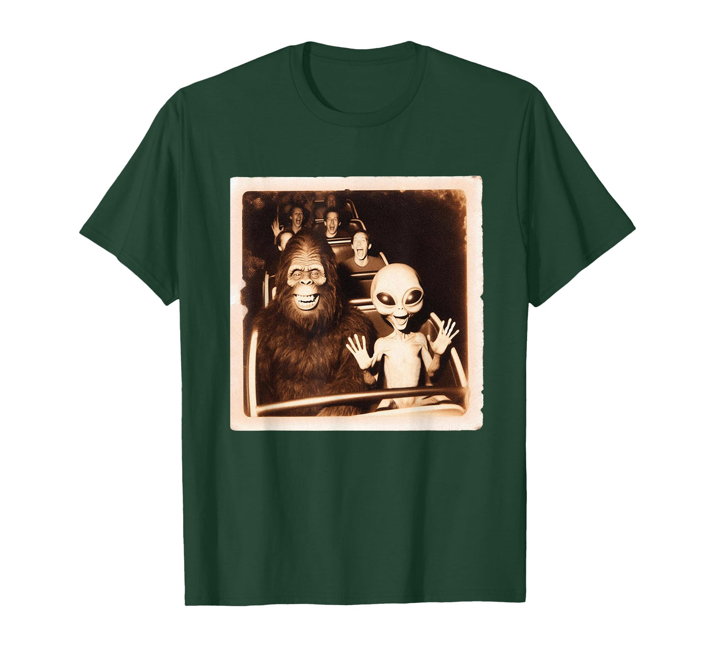 Roller Coaster Funny Alien Bigfoot Thrills at Amusement Park T-Shirt