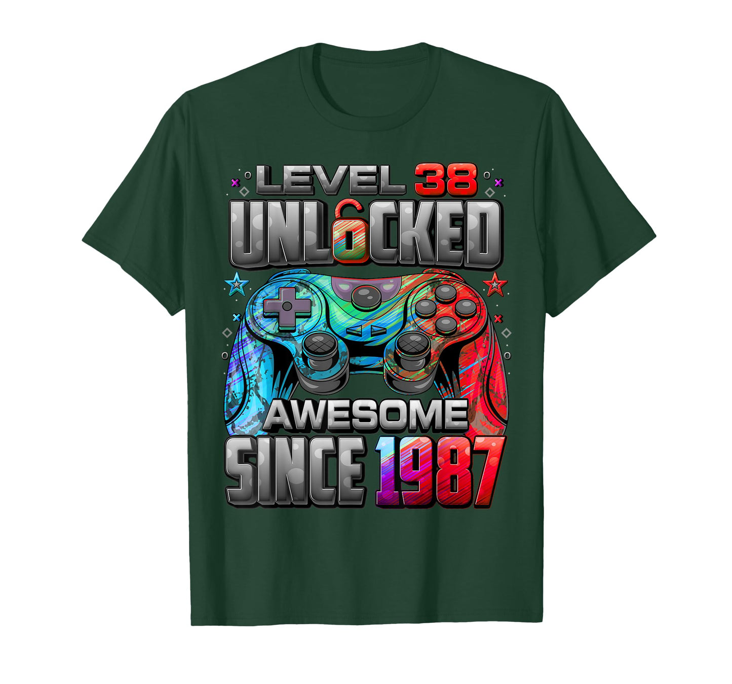 Level 38 Unlocked Awesome Since 1987 38th Birthday Gaming T-Shirt
