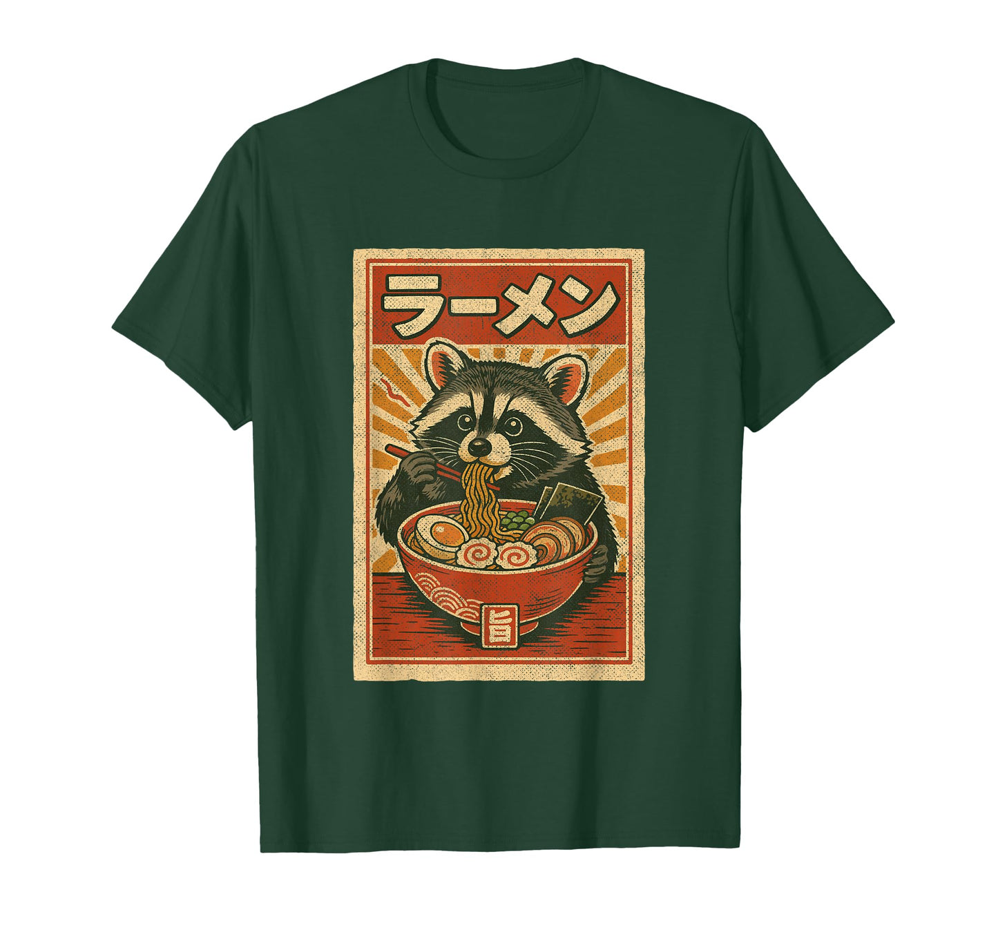 Kawaii Retro Vintage Japanese Graphic Funny Ramen Raccoon T-Shirt