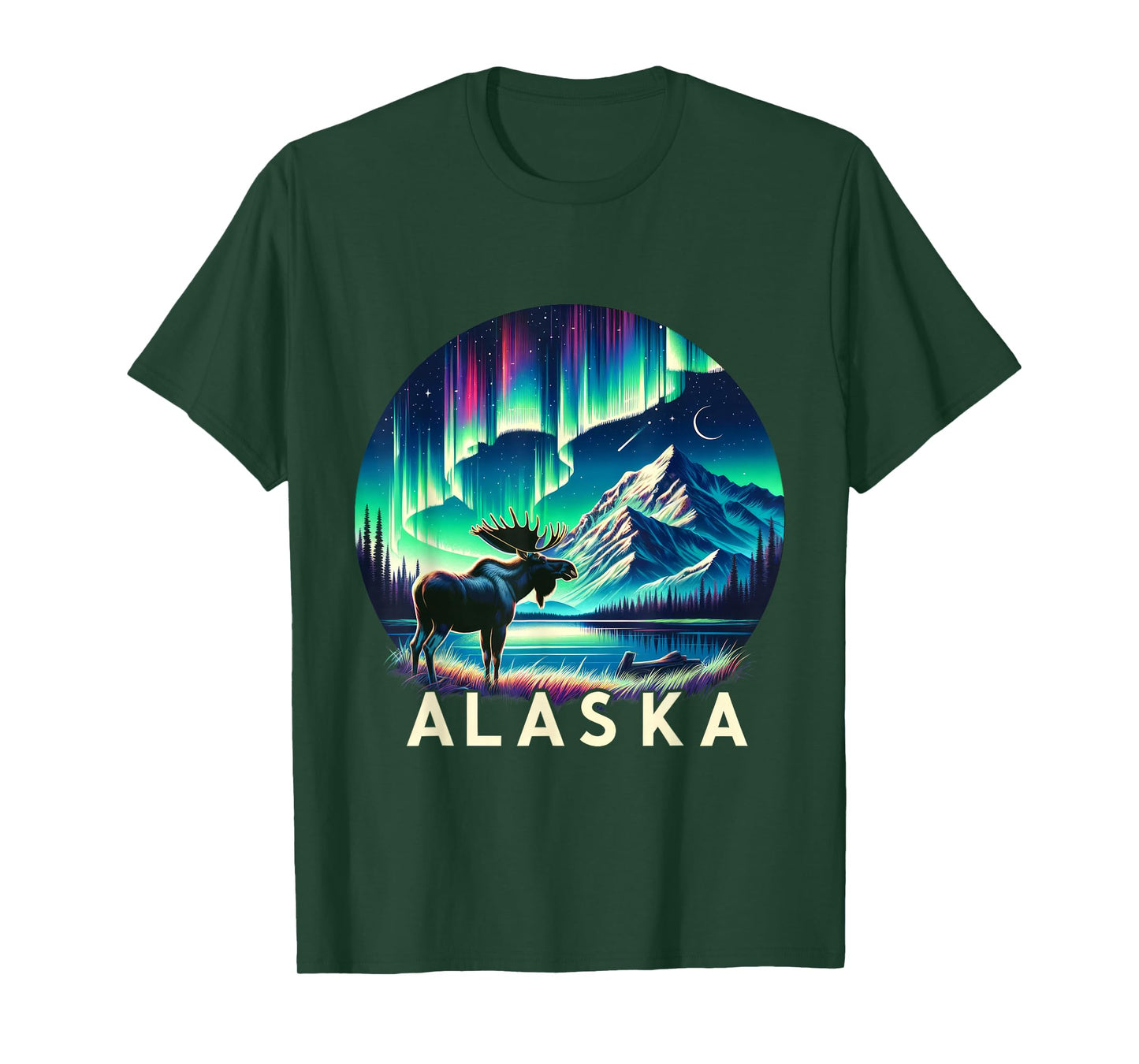 Alaska Northern Lights Aurora Viewing Moose Vacation Alaska T-Shirt