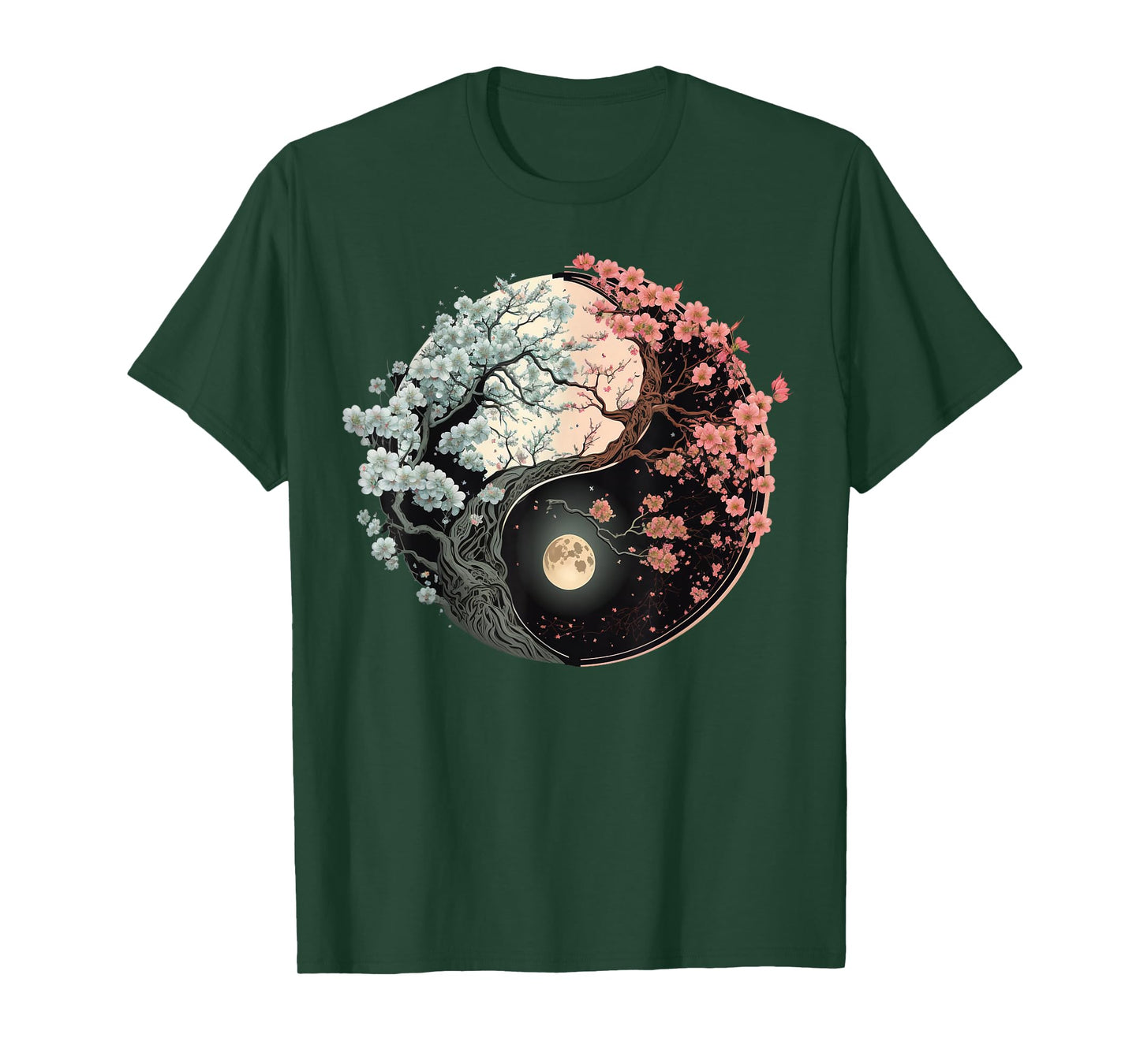 Taoism Yin Yang Cherry Blossom on Taijitu Yin Yang T-Shirt