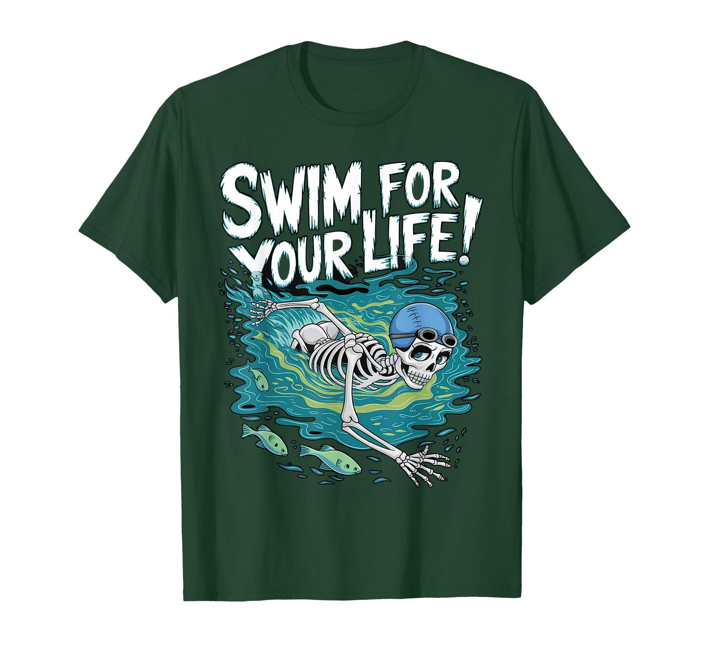 Halloween Skeleton Swimming Swim For Your Life Swimmers Dad T-Shirt