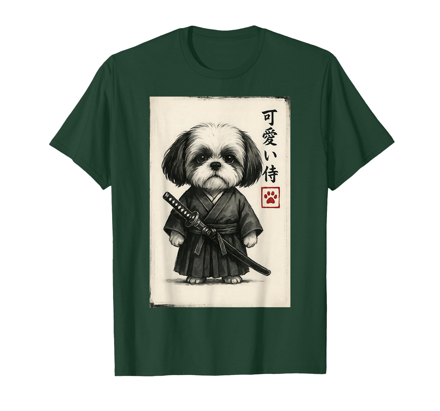 Shih Tzu Samurai Ink Art Sumi-e Style Novelty Kawaii T-Shirt