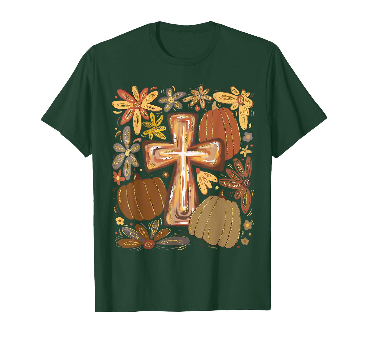 Christian Jesus Wildflower Pumpkin Season Autumn Fall Leaves T-Shirt