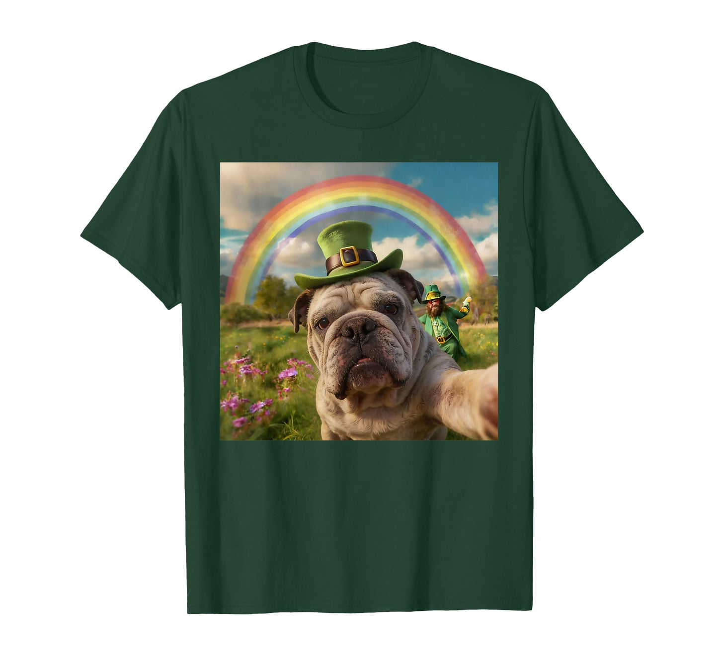 Bulldog Selfie with Leprechaun Funny Dog St. Patrick’s Day T-Shirt