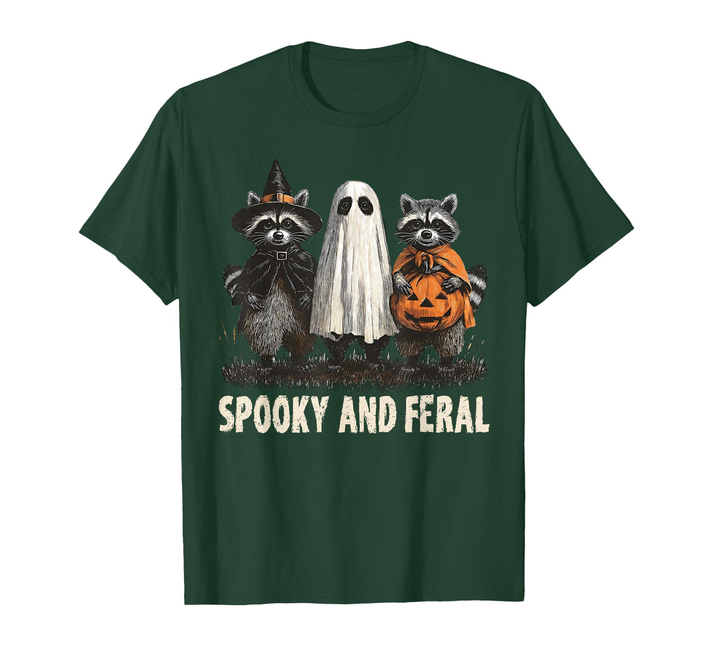 Spooky And Feral Halloween Cute Ghost Raccoon Trick Or Treat T-Shirt